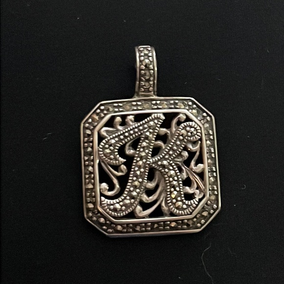 Sterling Silver and Marcasite Monogram “K” Pendant - Picture 1 of 6